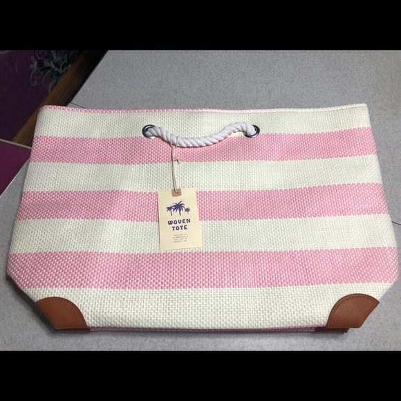 Handbags - Pink & White Striped Tote Bag